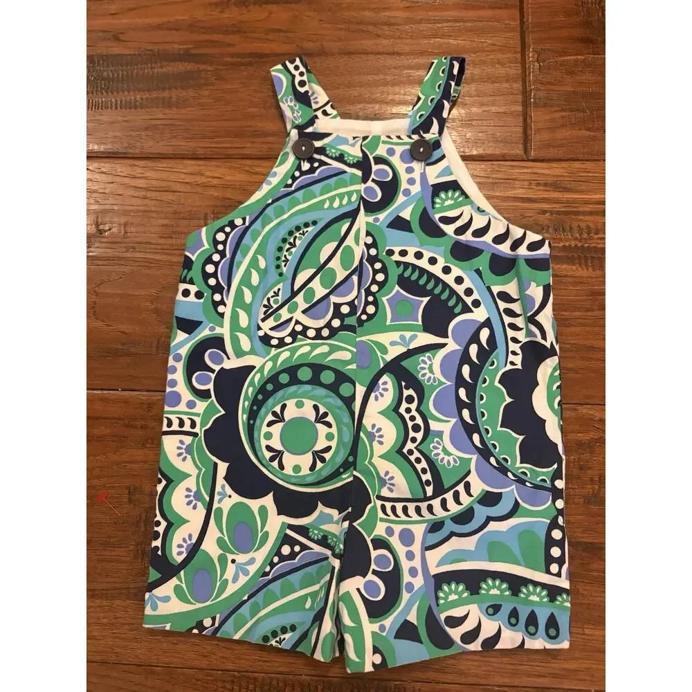Kelly's Kids 18M Paisley Jon Jon Romper Navy Blue Green Unisex Geometric Boutiqu